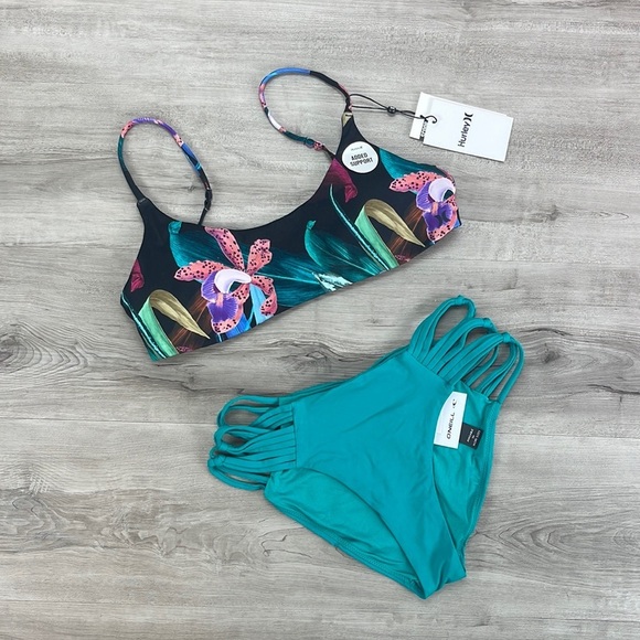 ☀️HURLEY☀️ ORCHID SNACK Adjustable SALTWATER SOUDS BOULDERS BOTT BIKINI SET - Picture 2 of 12